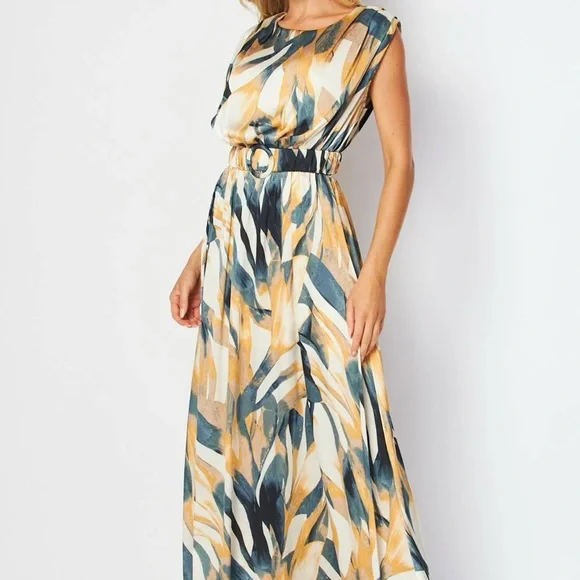 NWT Boutique Elliana Satin Maxi Dress | Abstract Print | S M - Picture 5 of 7